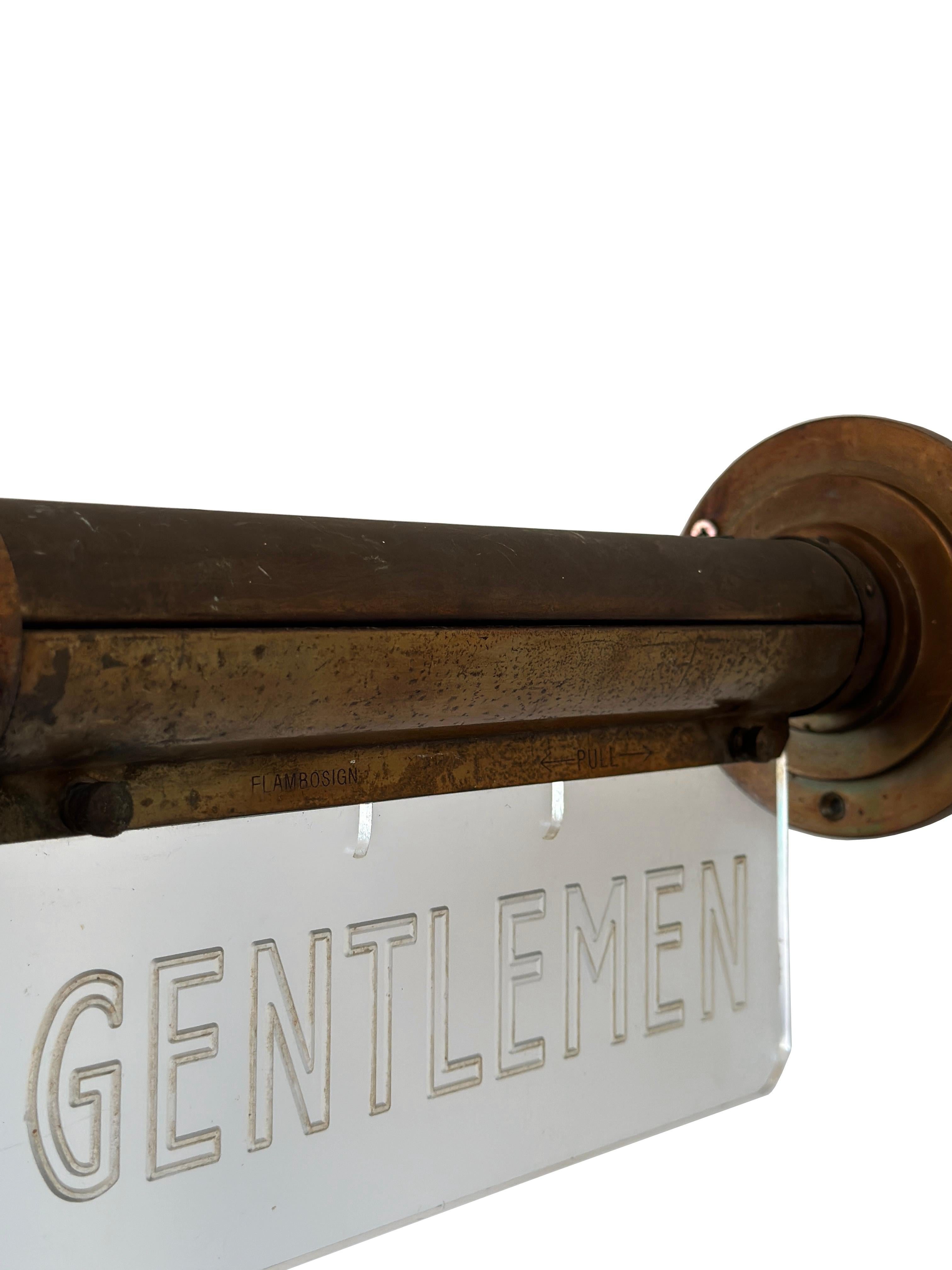 British Antique Art Deco Brass Illuminated Advertising Cinema Gentlemen Flambosign Sign