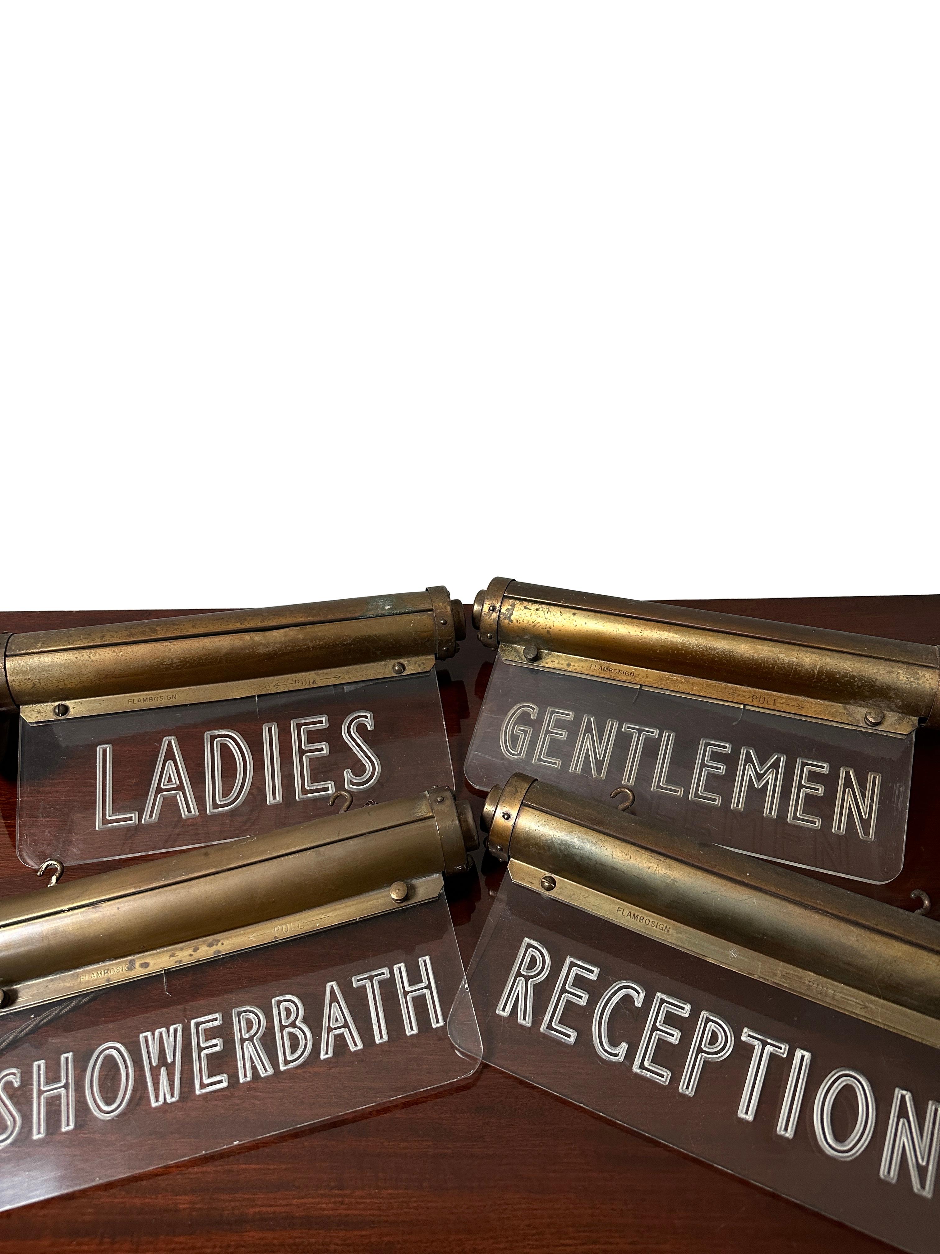 20th Century Antique Art Deco Brass Illuminated Advertising Cinema Gentlemen Flambosign Sign