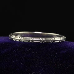Antique Art Deco Bristol 18K White Gold Engraved Wedding Band - Size 6 3/4