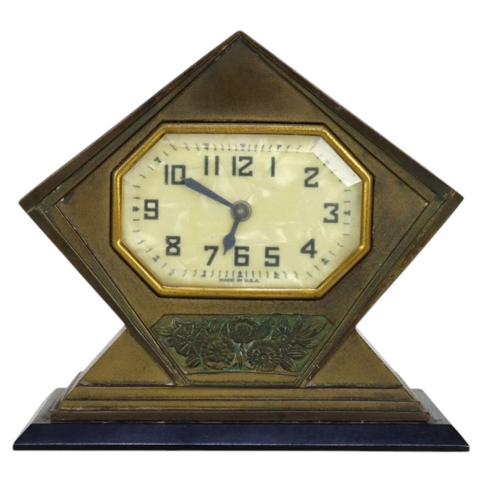 Antique Art Deco Bronze Boudoir Diamond Form Dresser Clock C1930 For Sale