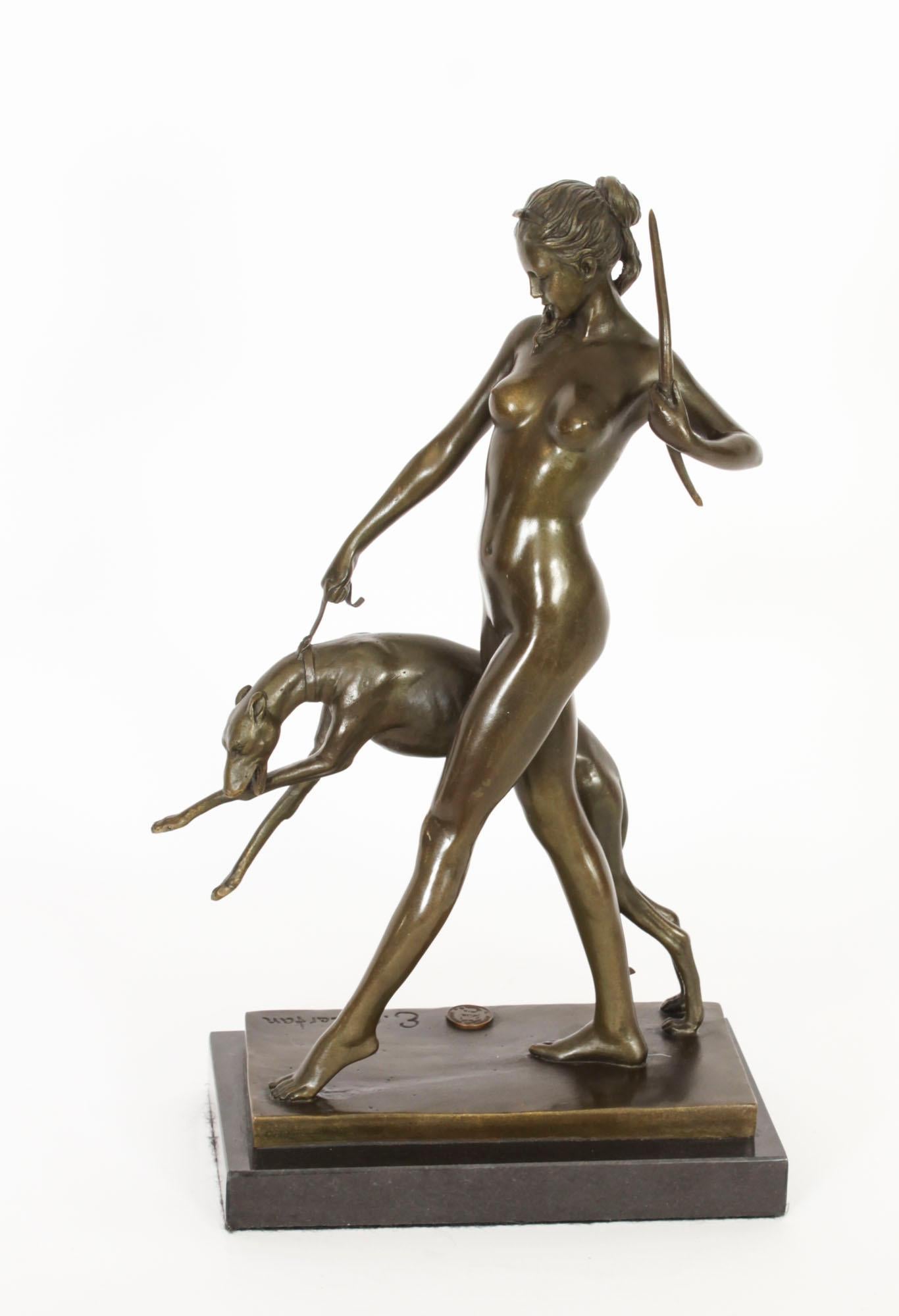 French Antique Art Deco Bronze Diana the Huntress Edward McCartan Paris Early 20th Cent