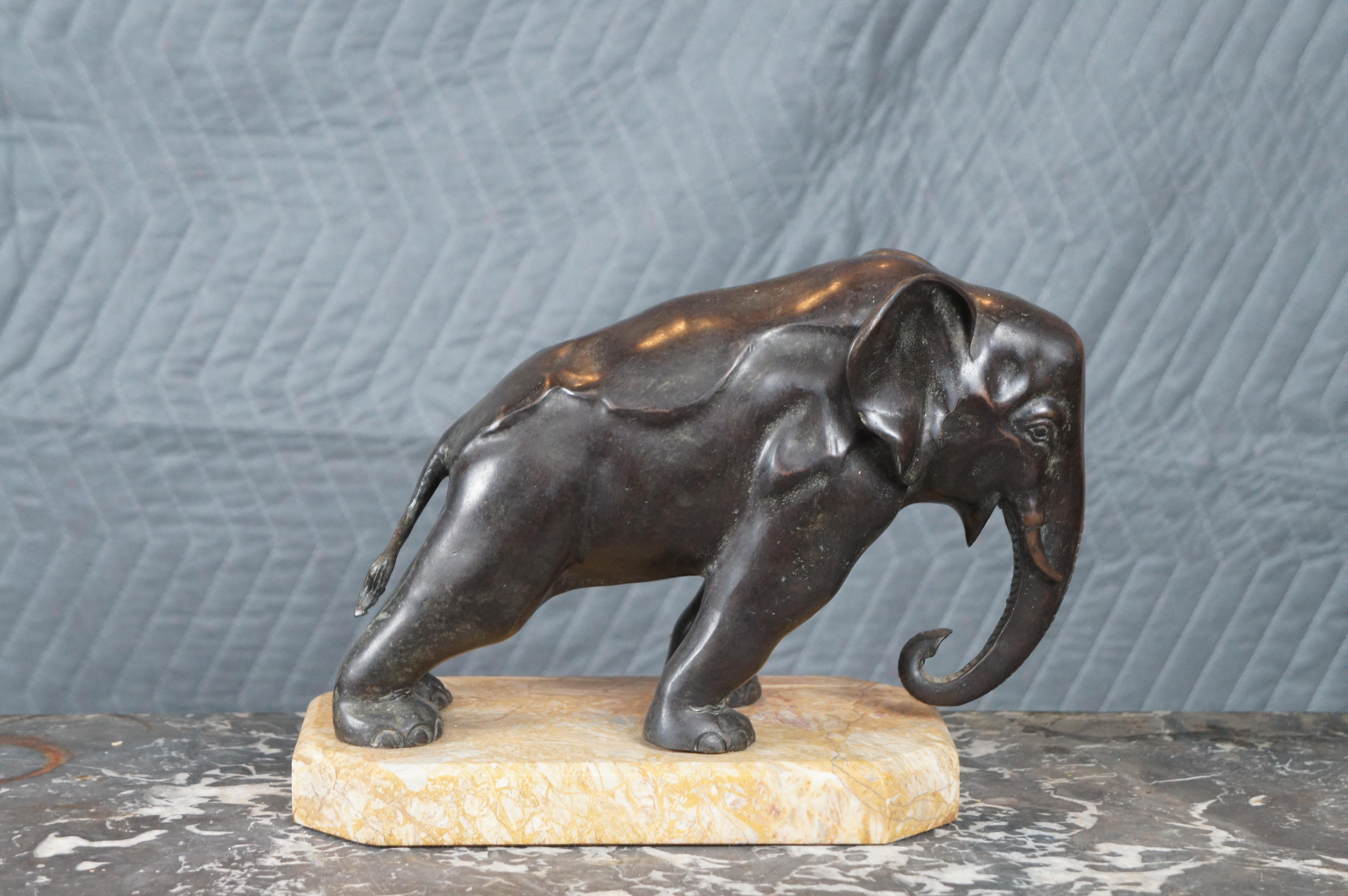 Antike Art Deco Bronze Elefant Buchstütze Marmor Sockel Skulptur Statue 11