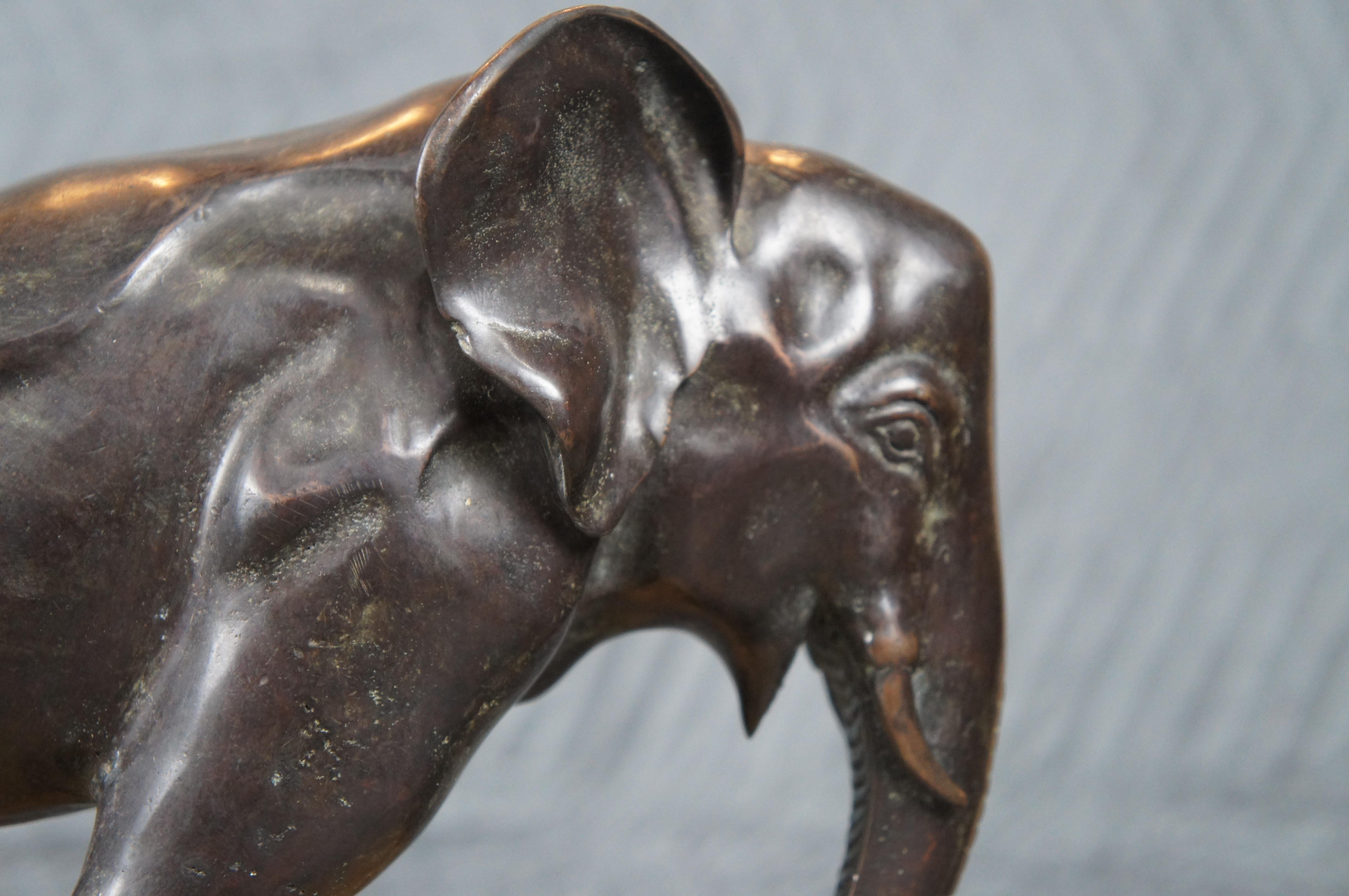 Antique Art Deco Bronze Elephant Bookend Marble Plinth Sculpture Statue 11
