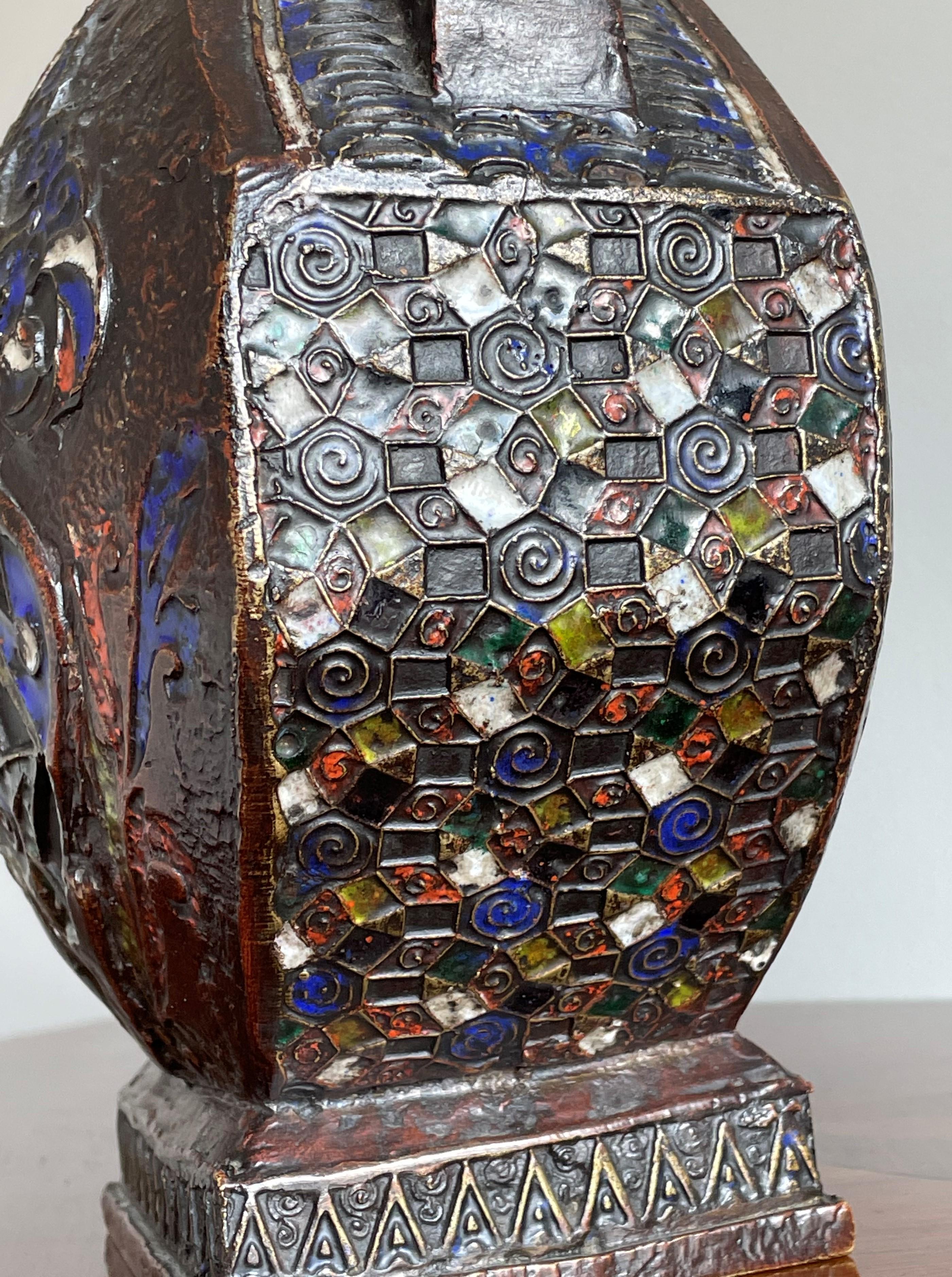 Antike antike Art-Déco-Bronze emaillierte / Cloisonné-Vase mit Hirsch- und Affenskulptur im Angebot 4