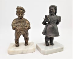Antique Art Deco Bronze Figural Male & Female Character Sculptural Bookends