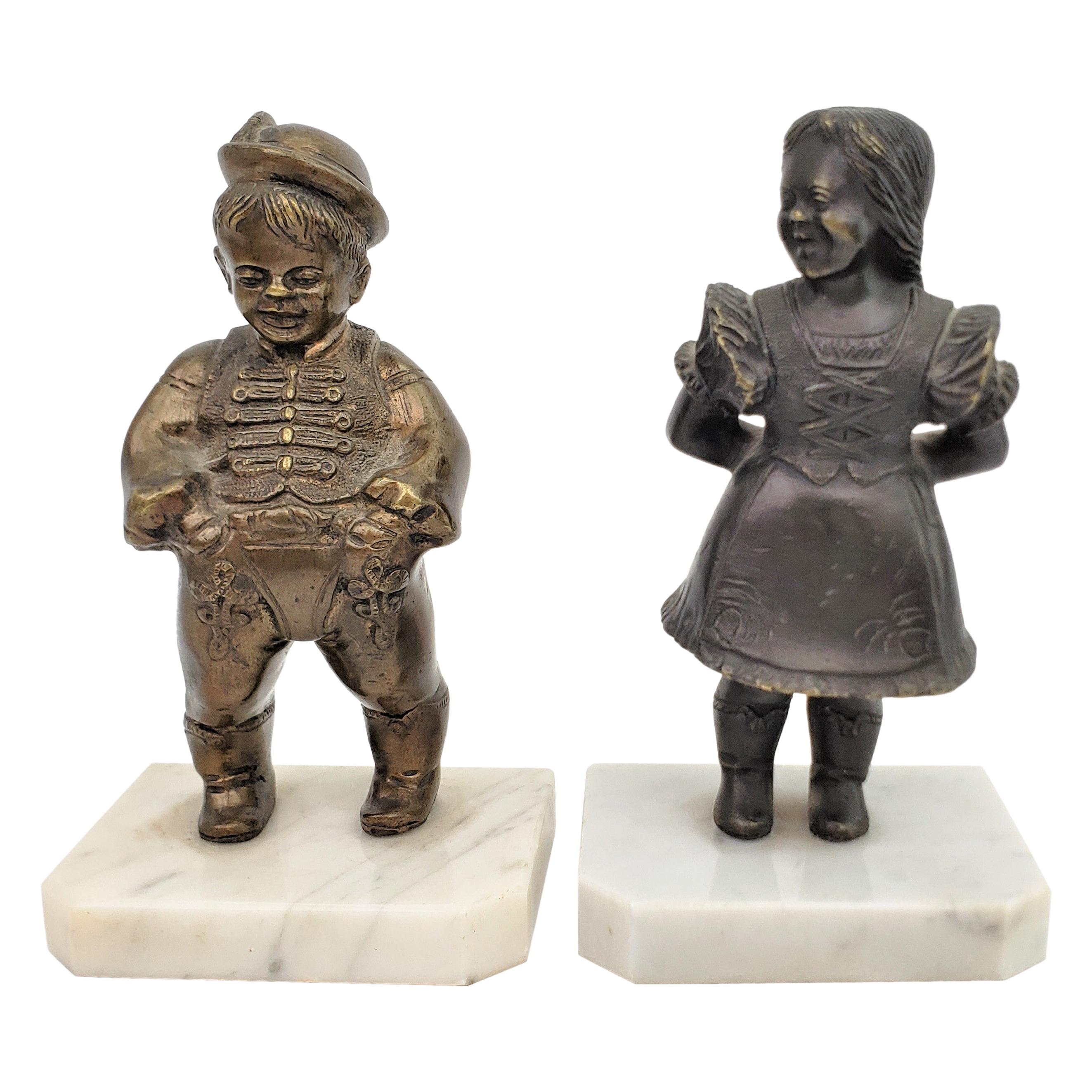 Antique Art Deco Bronze Figural Male & Female Character Sculptural Bookends