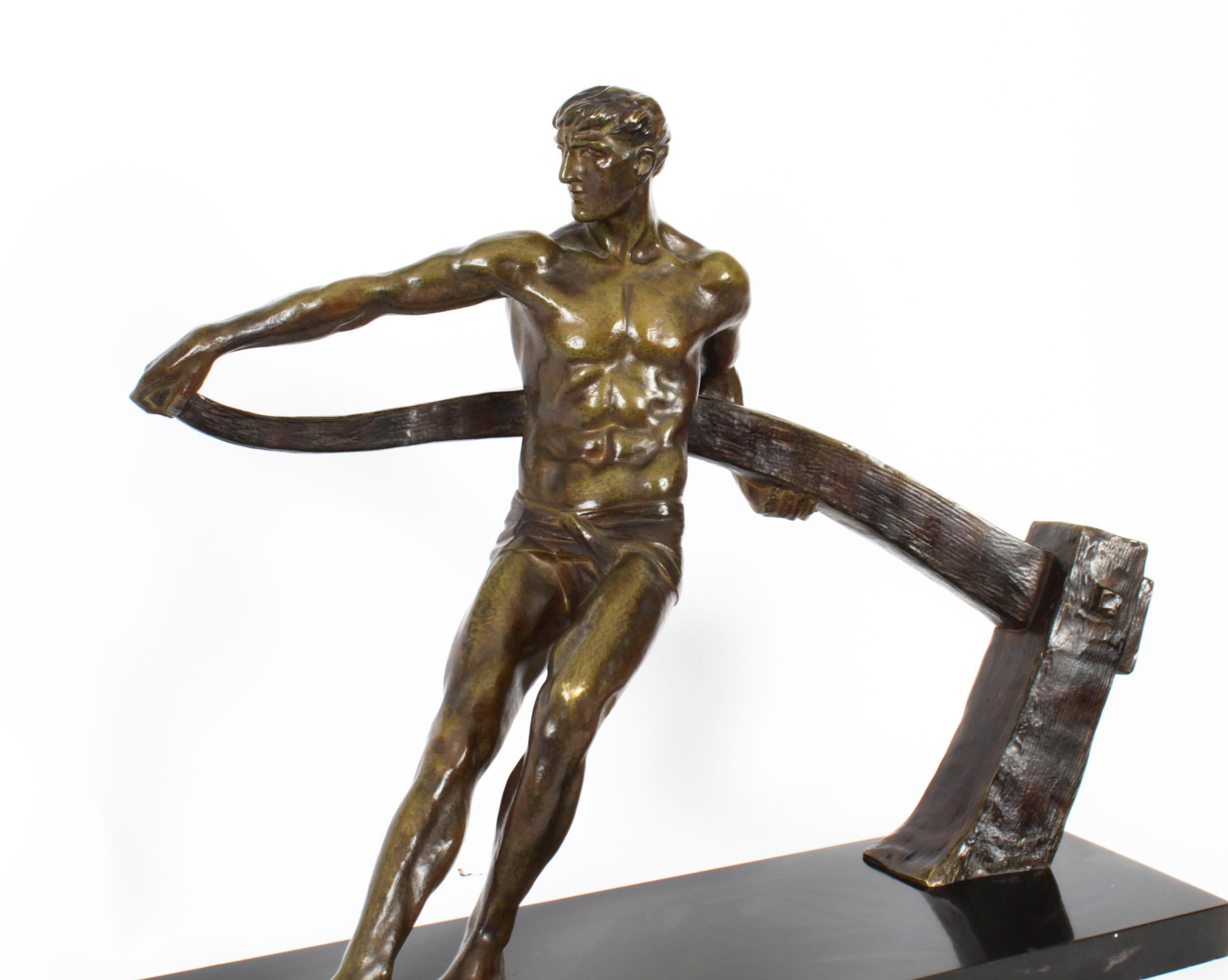 Art déco Figure d'un Riverman en bronze Art Déco ancien par Maurice Guiraud-Rivière 1920s en vente
