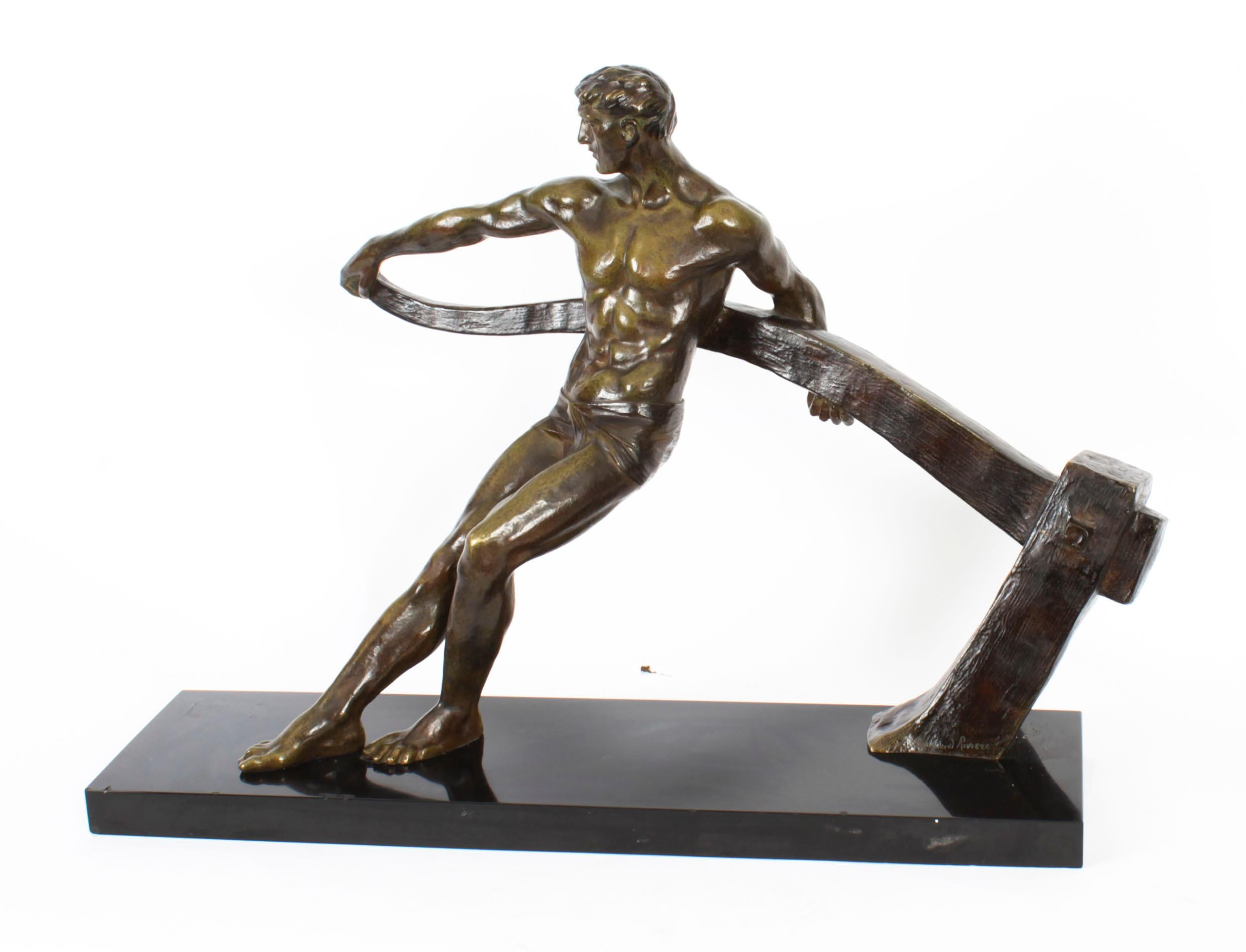 Early 20th Century Antique Art Deco Bronze Figure of a Riverman by Maurice Guiraud-Rivière 1920s For Sale