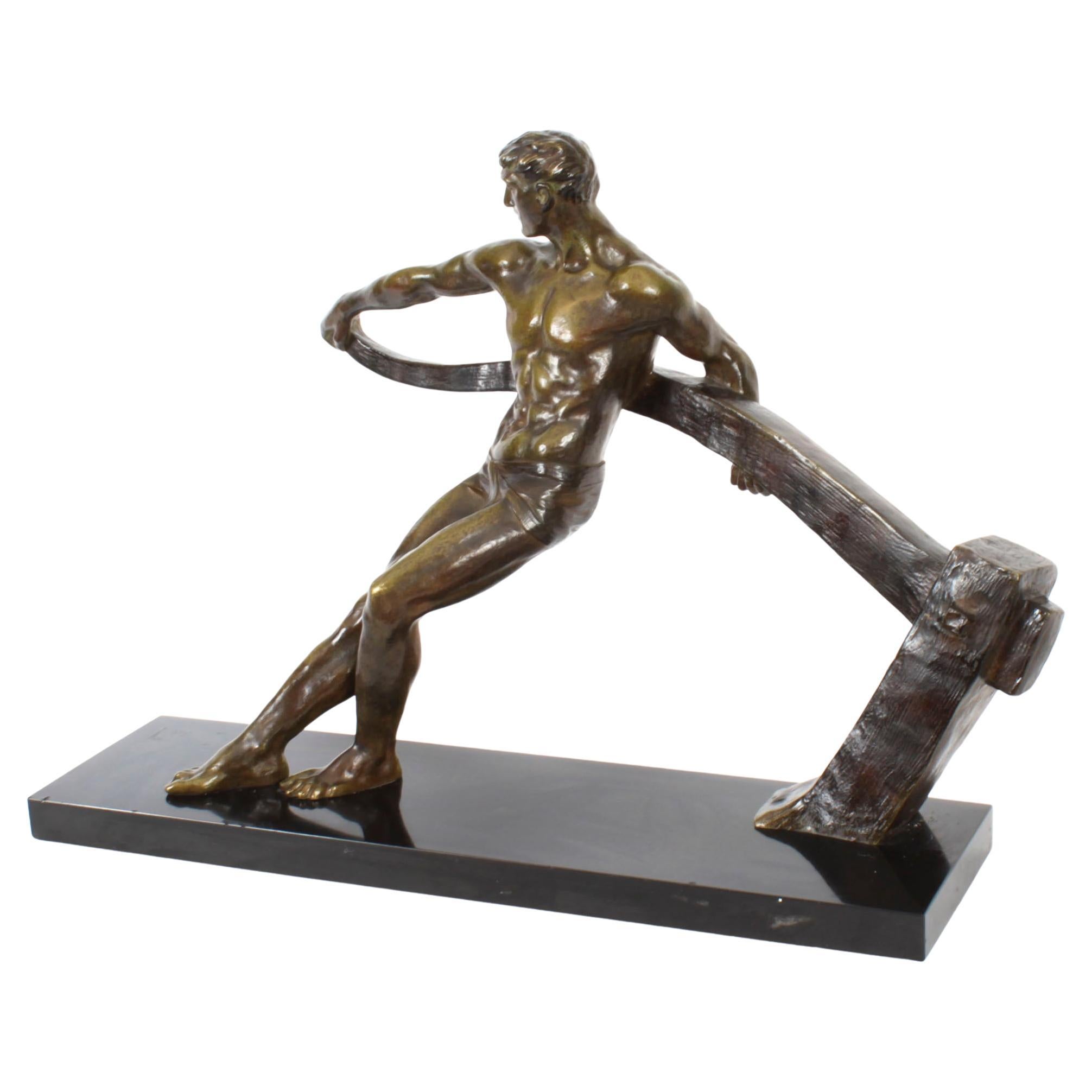 Figure d'un Riverman en bronze Art Déco ancien par Maurice Guiraud-Rivière 1920s