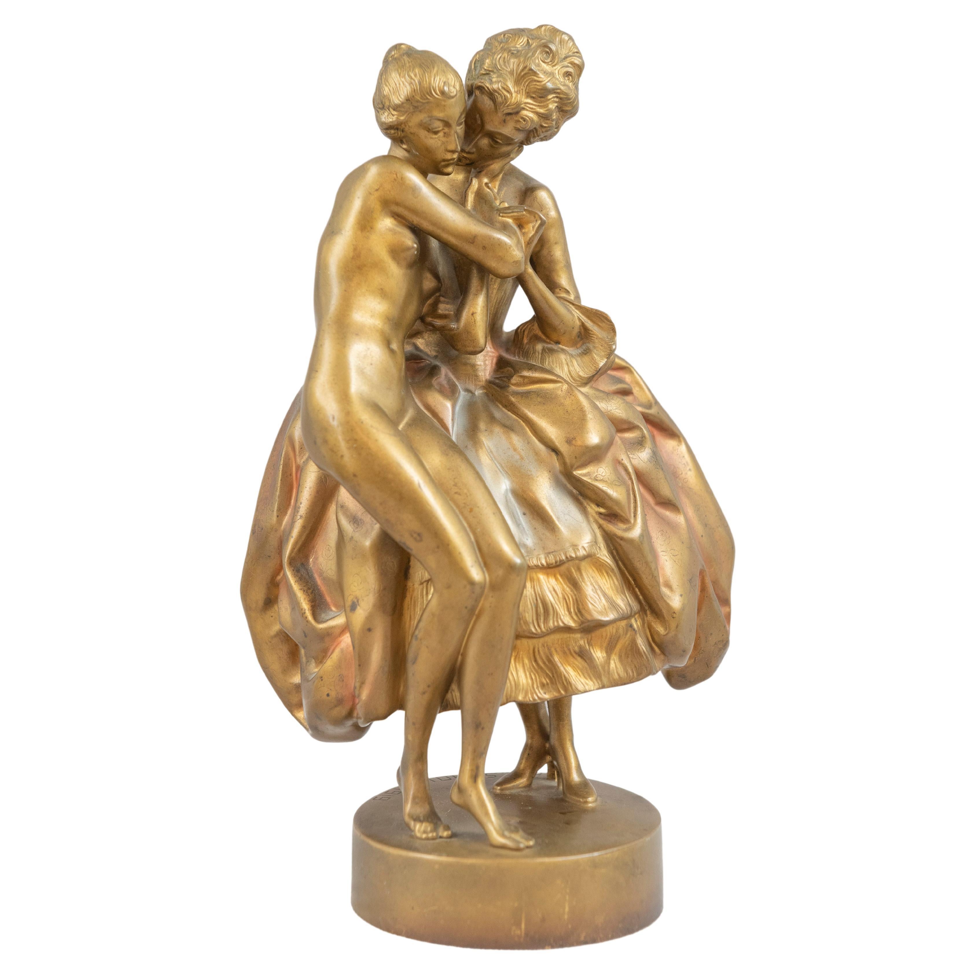 Antique Art Deco Bronze Lesbian Art LGBTQ Heinrich Karl Scholz Austrian 1919 For Sale