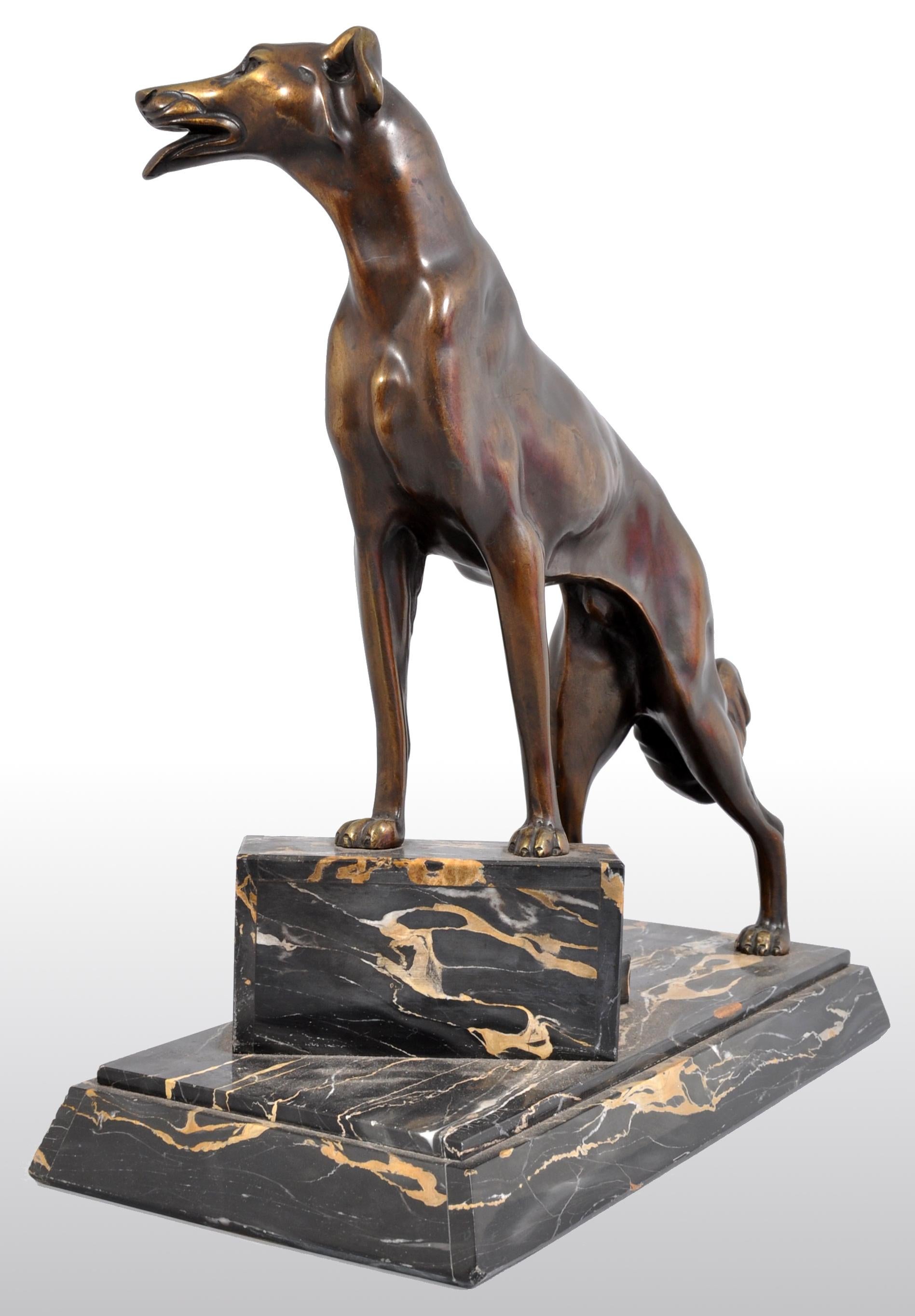 Early 20th Century Antique Art Deco Bronze Russian Borzoi/Wolfhound/Dog by Louis-Albert Carvin