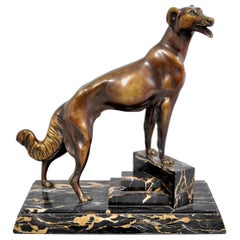 Antique Art Deco Bronze Russian Borzoi/Wolfhound/Dog by Louis-Albert Carvin