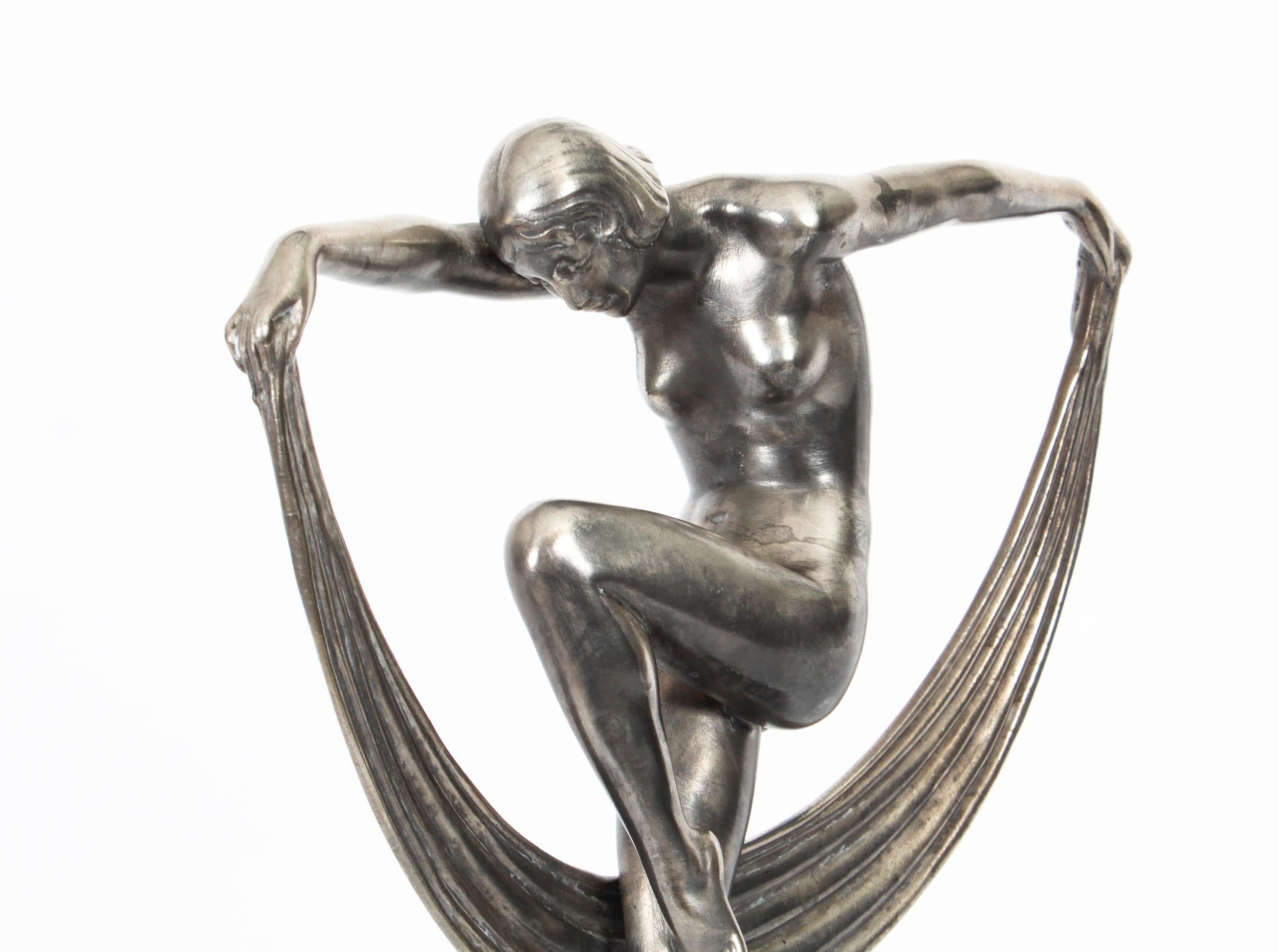 French Antique Art Deco Bronze Sculpture of a Dancer Max le Verrier Paris 1930s