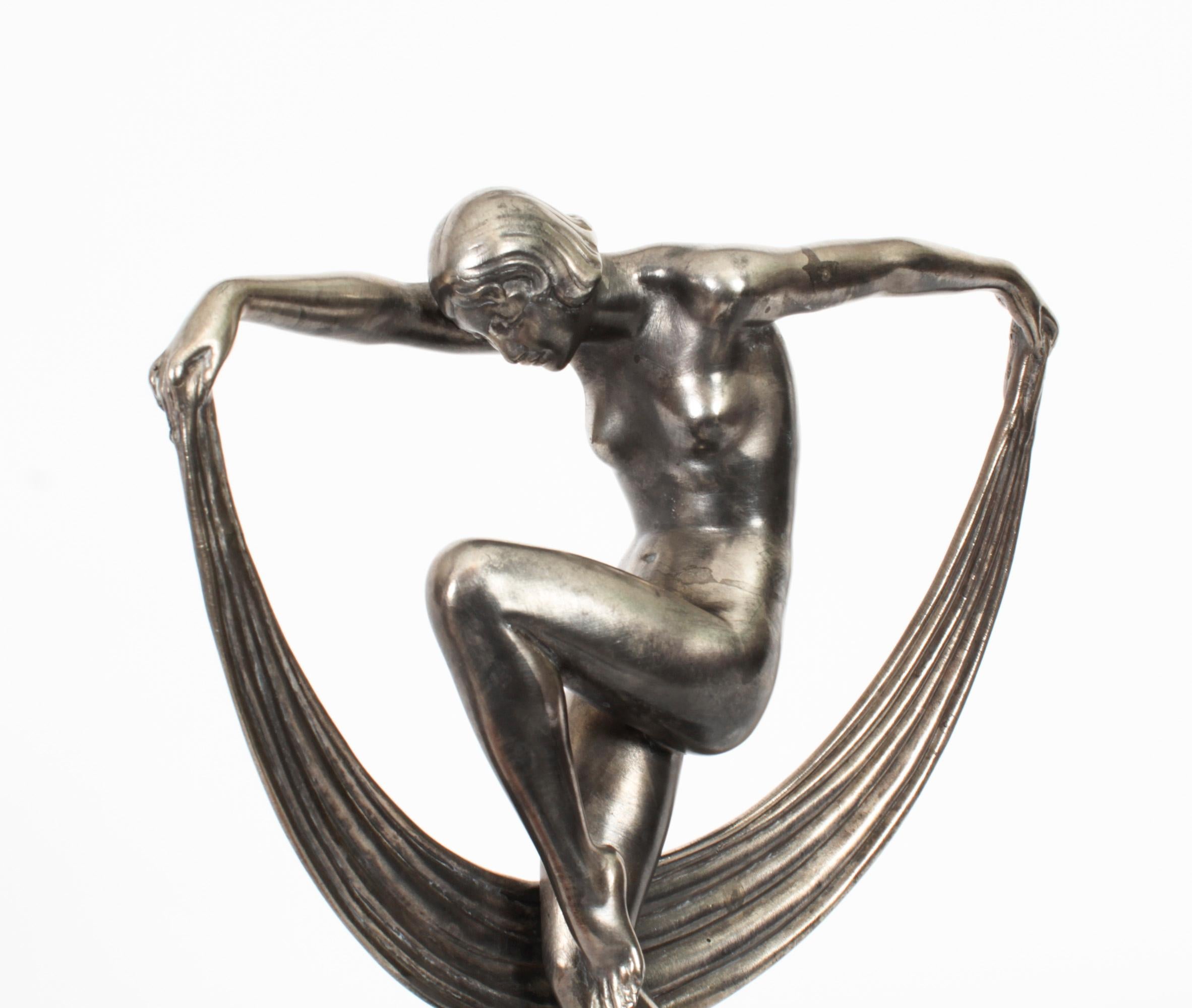 Antique Art Deco Bronze Sculpture of a Dancer Max le Verrier Paris 1930s In Good Condition In London, GB
