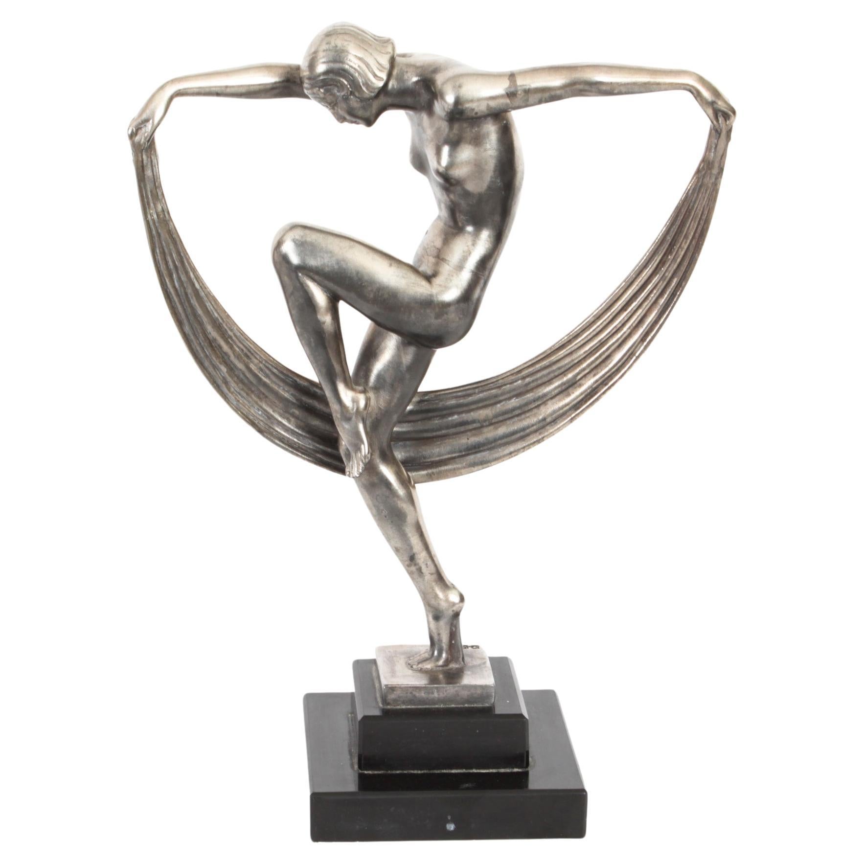 Sculpture ancienne en bronze Art Déco d'une danseuse Max le Verrier, Paris, années 1930