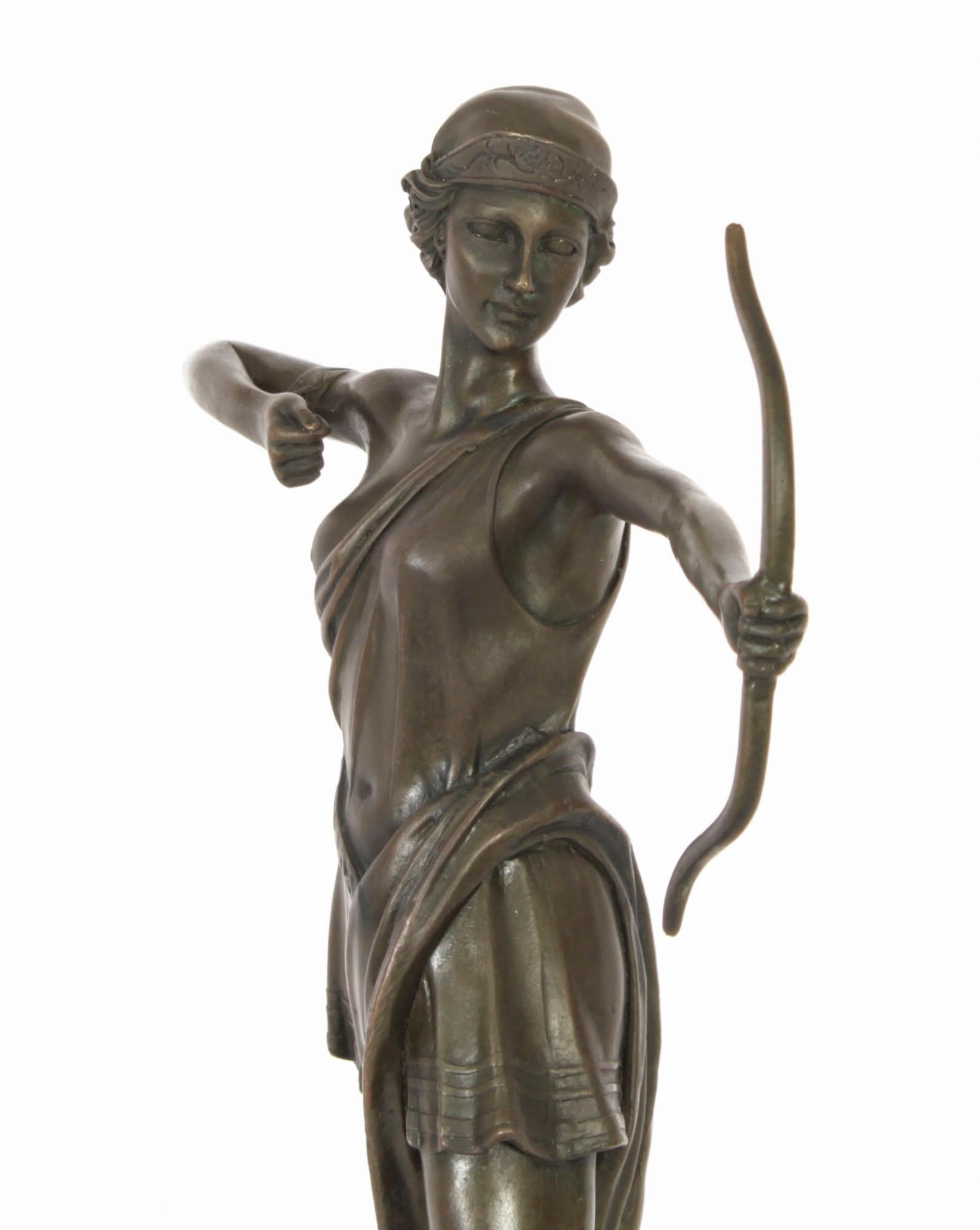 Antique Art Deco Bronze Sculpture of Diana by Pierre La Faguays Paris 20th C 5