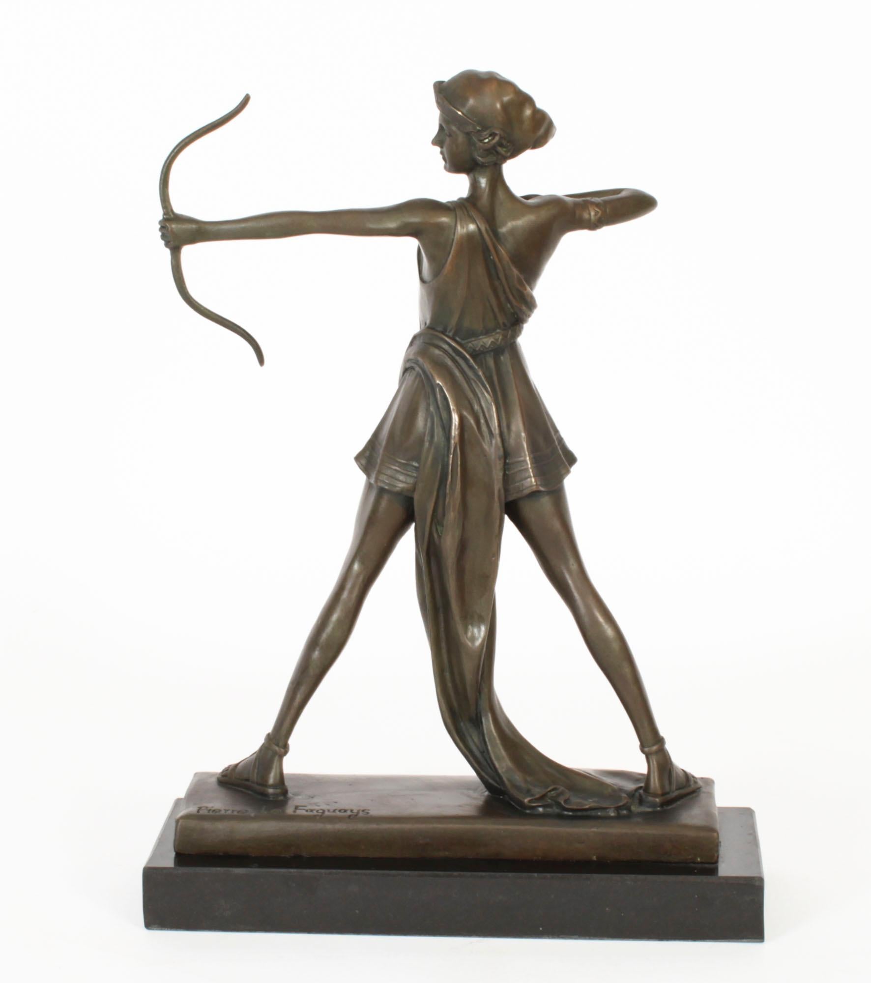 Antique Art Deco Bronze Sculpture of Diana by Pierre La Faguays Paris 20th C 6