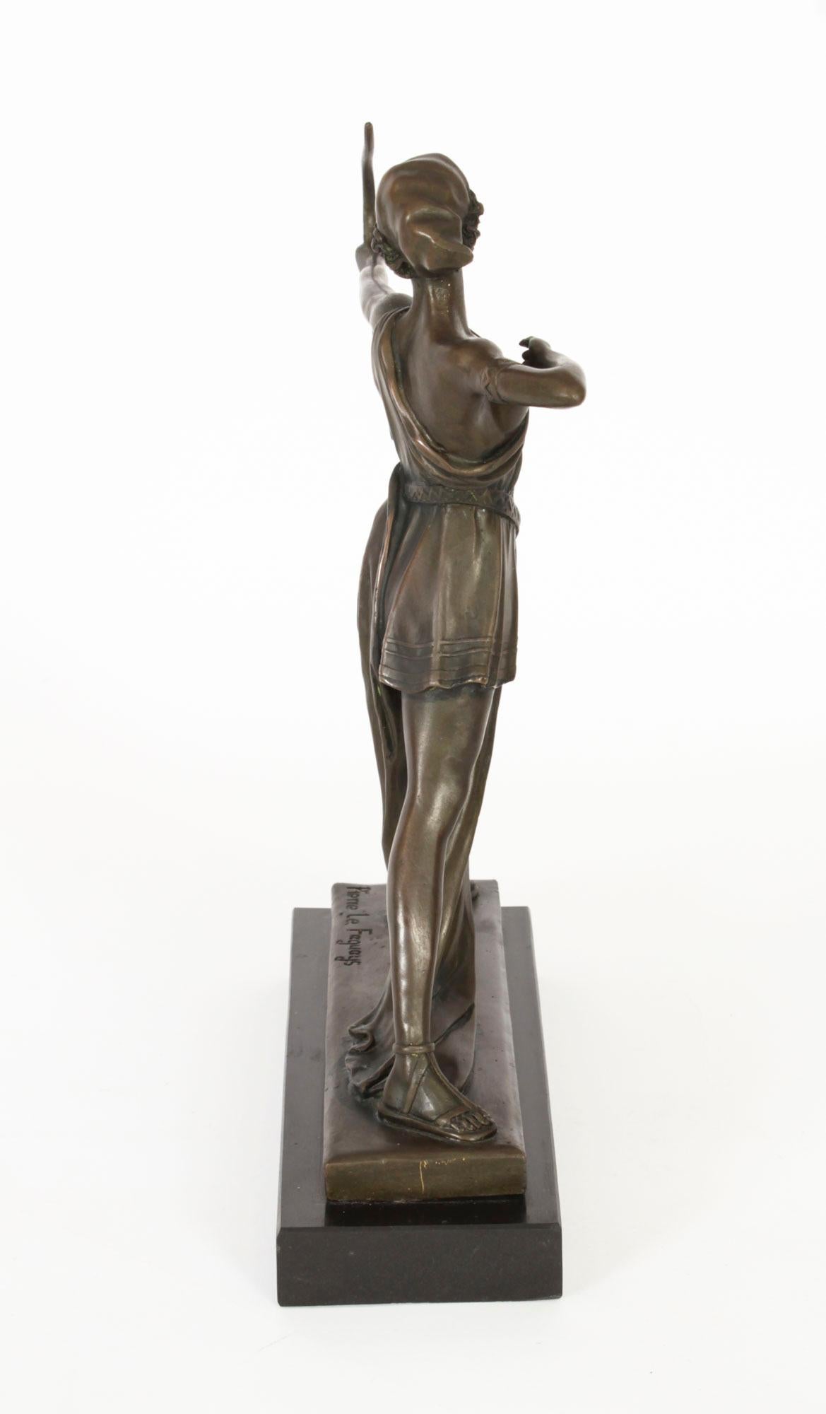 Antique Art Deco Bronze Sculpture of Diana by Pierre La Faguays Paris 20th C 7