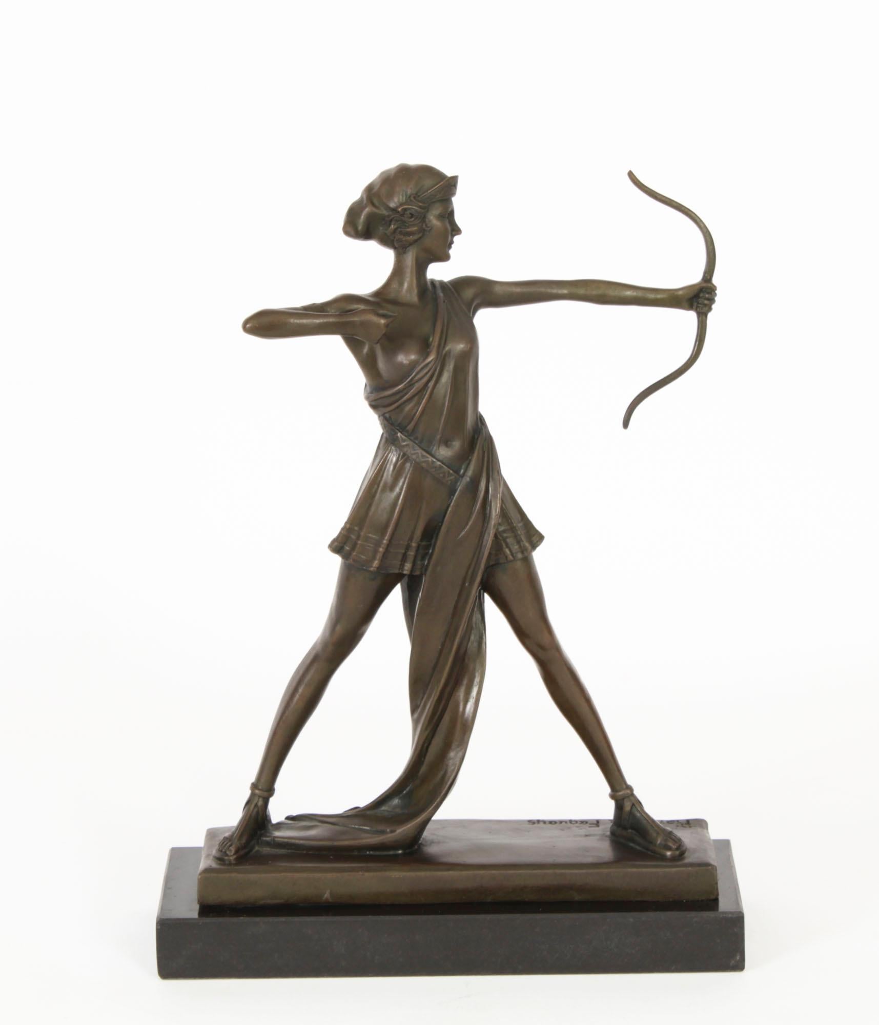 French Antique Art Deco Bronze Sculpture of Diana by Pierre La Faguays Paris 20th C