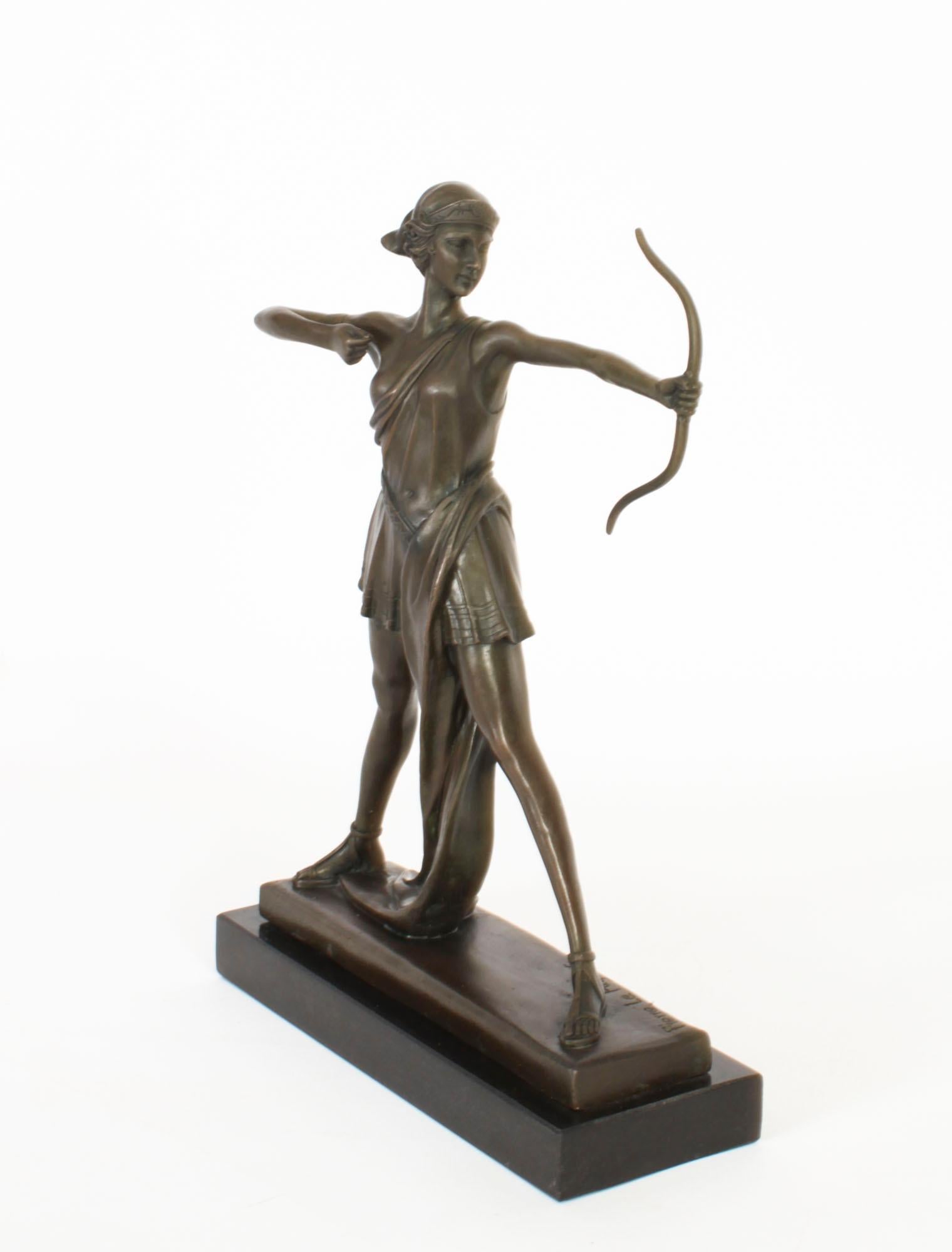 Antique Art Deco Bronze Sculpture of Diana by Pierre La Faguays Paris 20th C 1