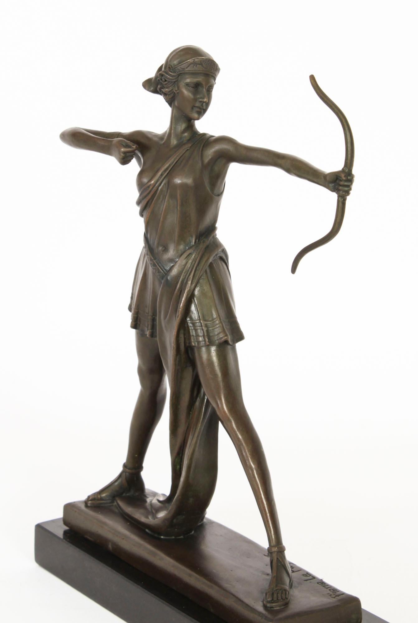 Antique Art Deco Bronze Sculpture of Diana by Pierre La Faguays Paris 20th C 2