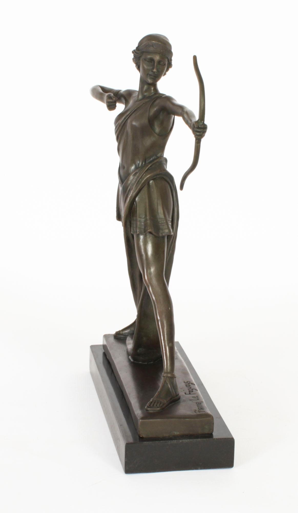 Antique Art Deco Bronze Sculpture of Diana by Pierre La Faguays Paris 20th C 3