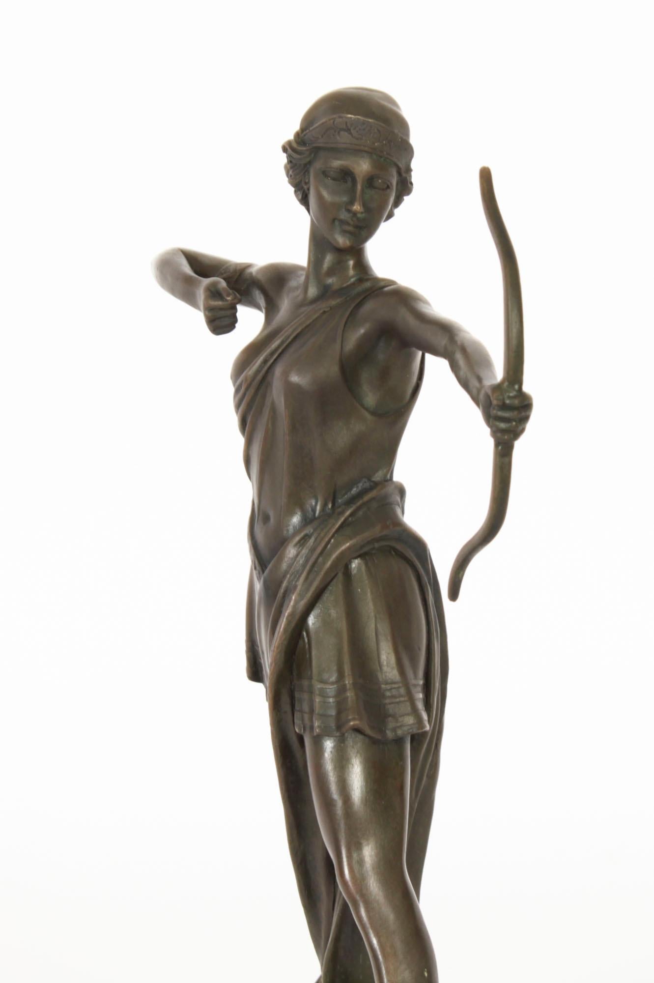 Antique Art Deco Bronze Sculpture of Diana by Pierre La Faguays Paris 20th C 4