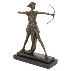 Antique Art Deco Bronze Sculpture of Diana by Pierre La Faguays Paris 20th C