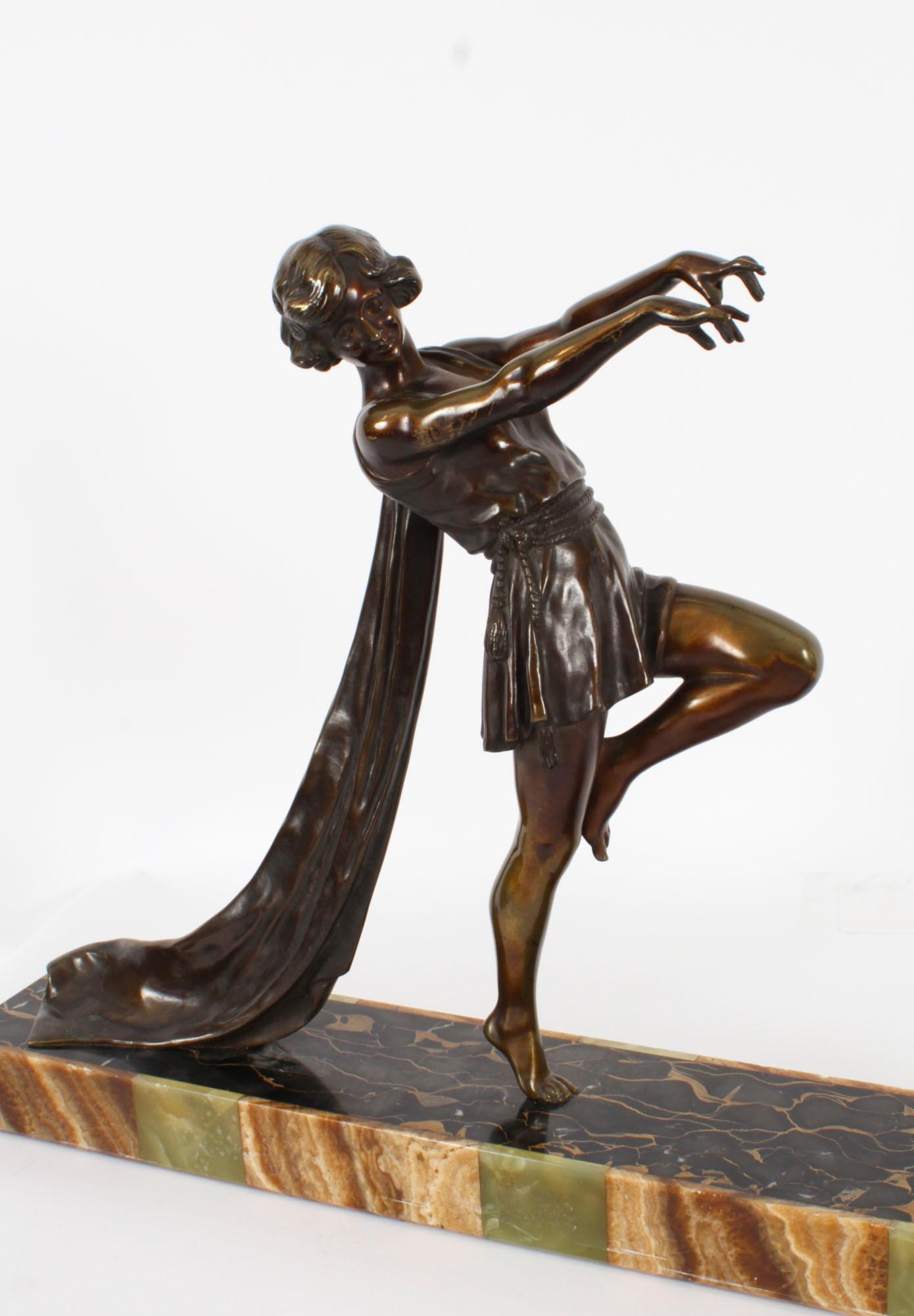 French Antique Art Deco Bronze Toga Dancer by Emile Carlier 20th Century