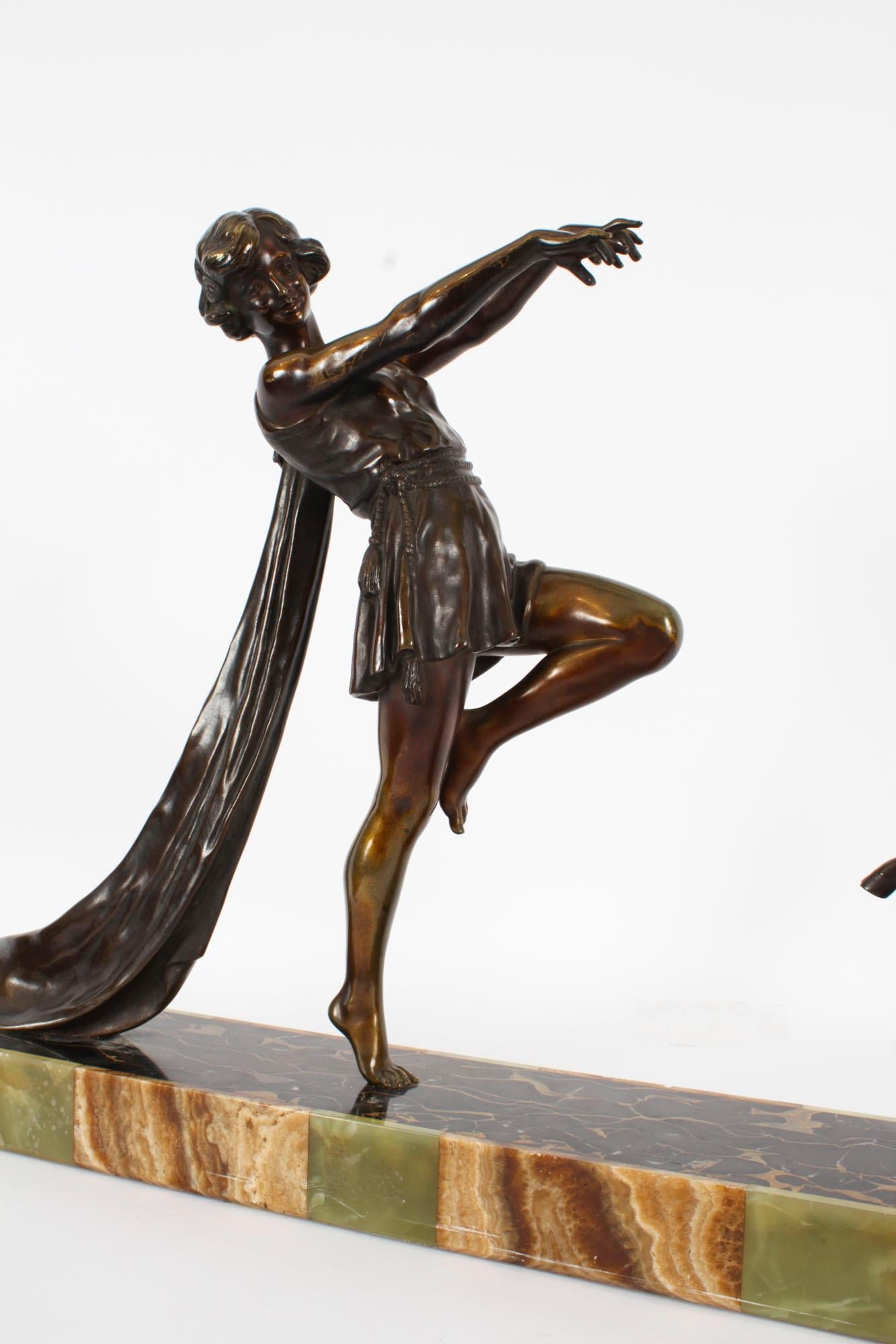 Early 20th Century Antique Art Deco Bronze Toga Dancer by Emile Carlier 20th Century
