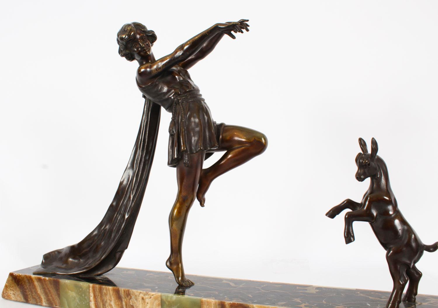 Antique Art Deco Bronze Toga Dancer by Emile Carlier 20th Century 1