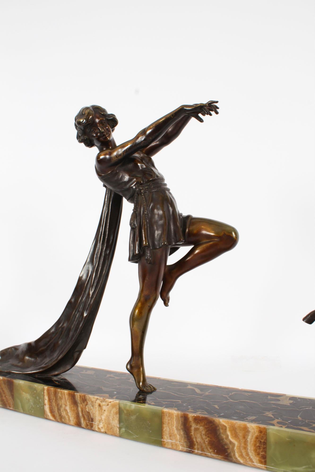 Antique Art Deco Bronze Toga Dancer by Emile Carlier 20th Century 2