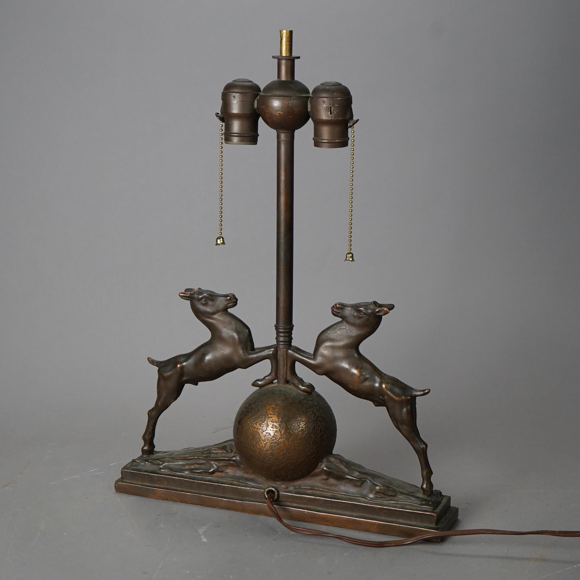 Antique Art Deco Bronzed Metal Figural Table Lamp circa 1920 2