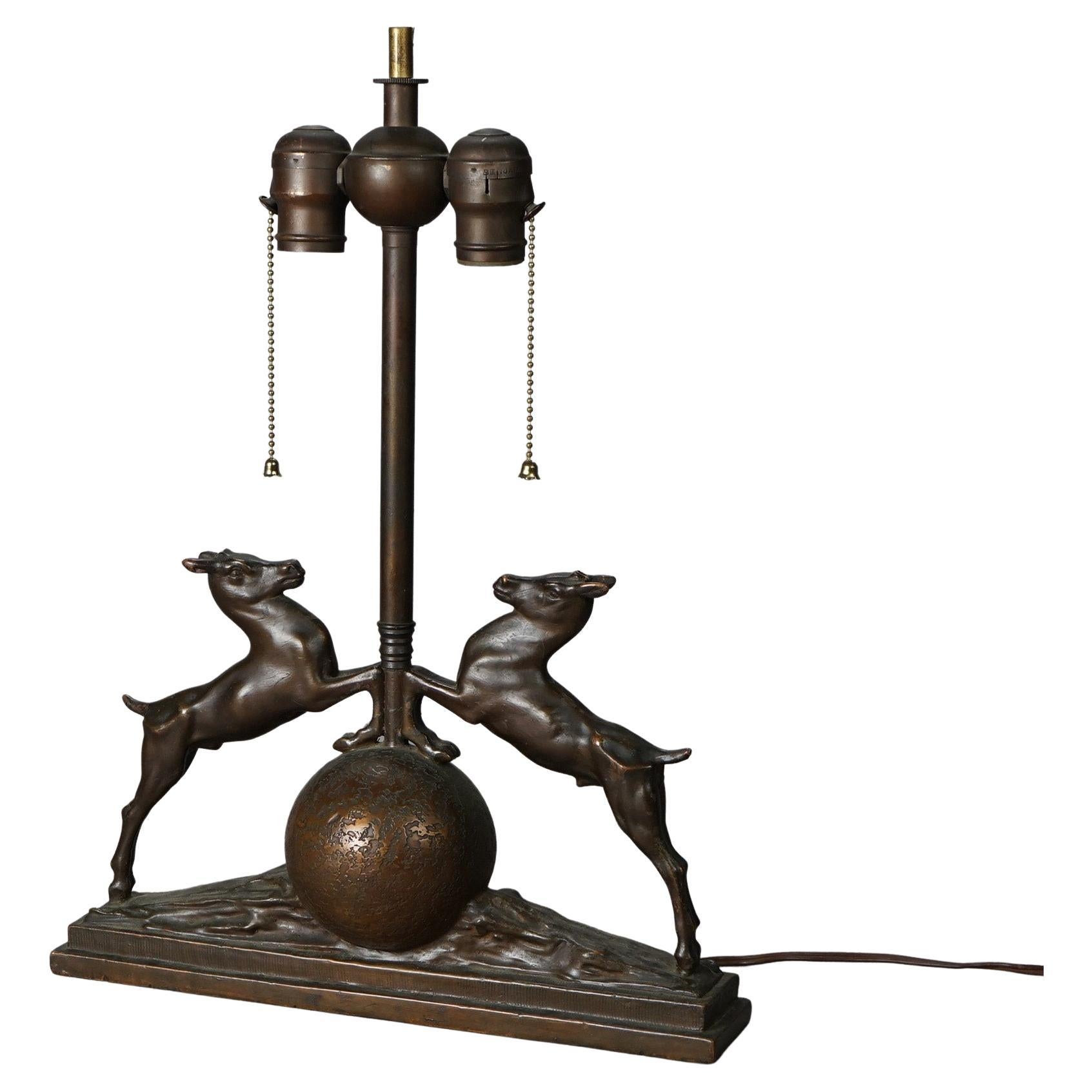 Antique Art Deco Bronzed Metal Figural Table Lamp circa 1920