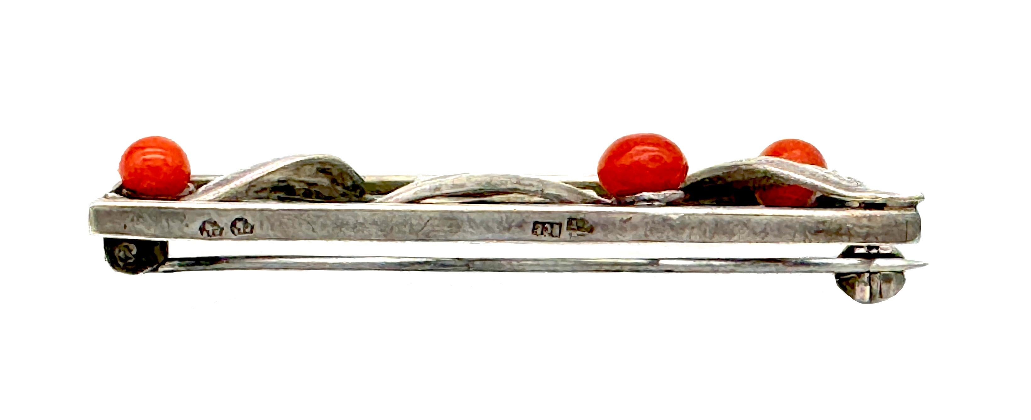 Antique Vienna Art Deco Brooch 900 Silver Corallium Rubrum In Good Condition In Munich, Bavaria