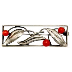 Antique Vienna Art Deco Brooch 900 Silver Corallium Rubrum