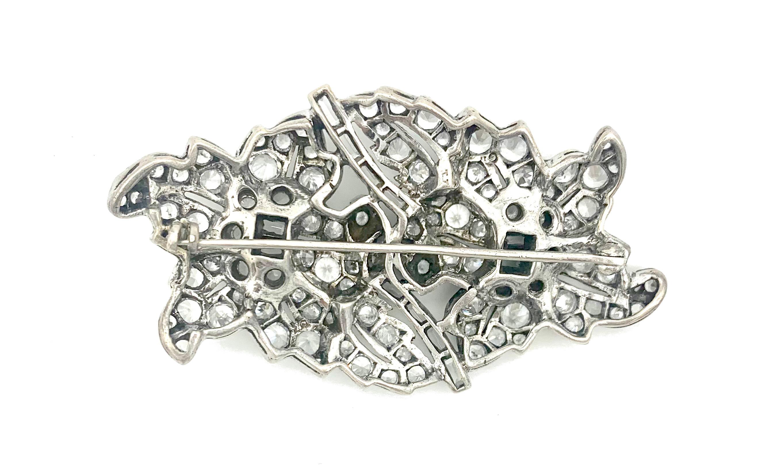 Mixed Cut Antique Art Deco Brooch Stylized Flowers Rock Crytall Silver For Sale