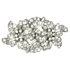 Antiguo Broche Art Decó Flores Estilizadas Rock Crytall Plata