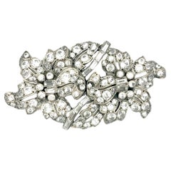 Antique Art Deco Brooch Stylized Flowers Rock Crytall Silver