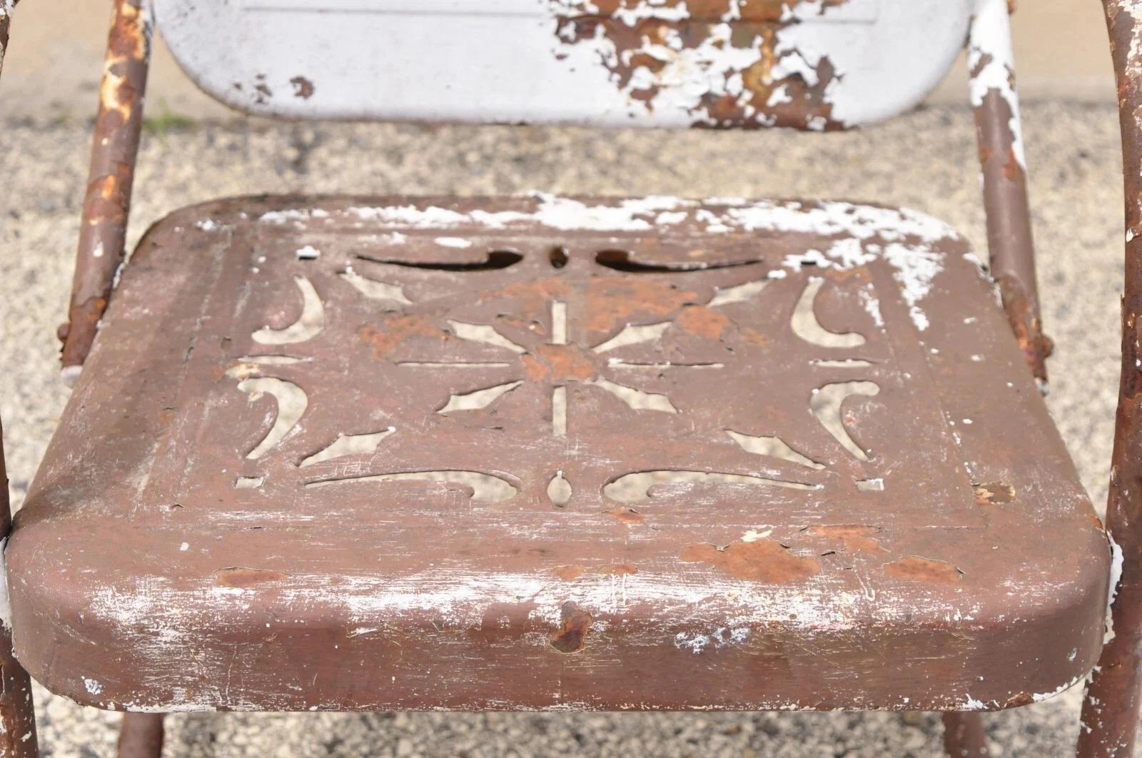 20th Century Antique Art Deco Brown Distress Painted Bouncer Patio Porch Lounge Chair For Sale