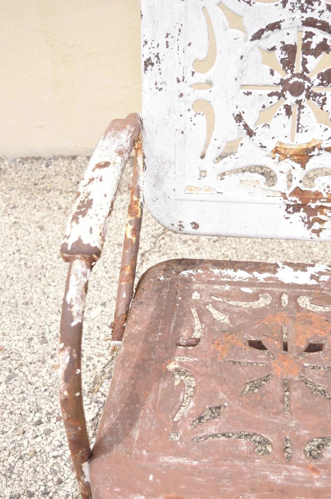 Metal Antique Art Deco Brown Distress Painted Bouncer Patio Porch Lounge Chair For Sale