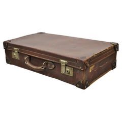 Antique Art Deco Brown Leather English 25"" Luggage Travel Suitcase