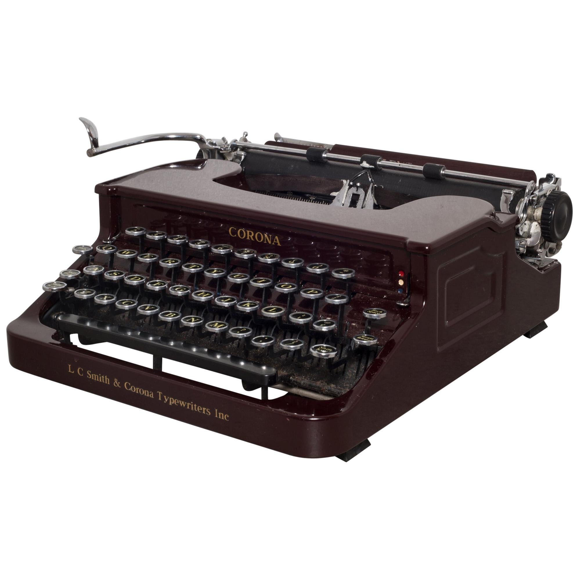 Antique Art Deco Burgundy Smith Corona "Silent" Typewriter, circa 1934