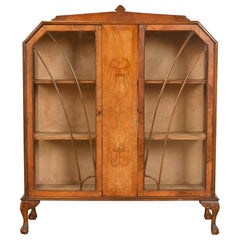 Bibliothèque ou vitrine ancienne en bois de ronce Art Deco, vers 1920