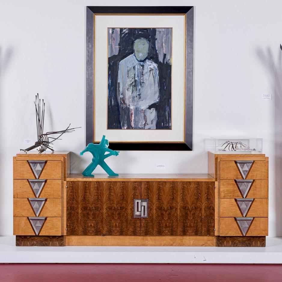 Antique Art Deco Burl Wood Credenza Sideboard or Bar Cabinet 9