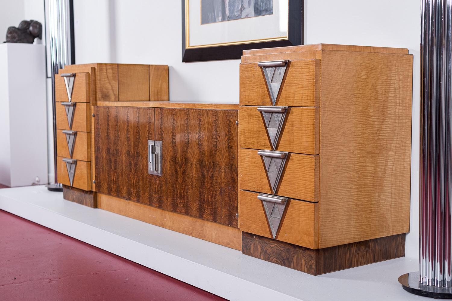 Mid-20th Century Antique Art Deco Burl Wood Credenza Sideboard or Bar Cabinet