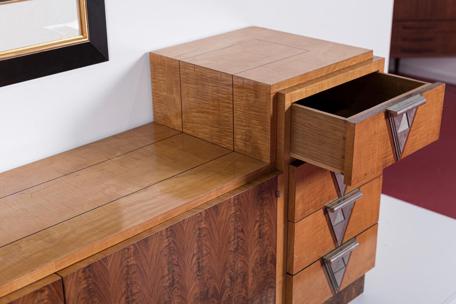 Antique Art Deco Burl Wood Credenza Sideboard or Bar Cabinet 2