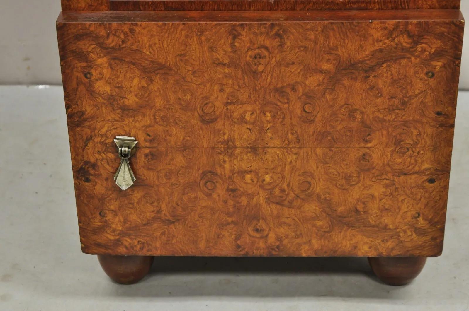 20th Century Antique Art Deco Burl Wood Marble Top Nightstand Washstand Bedside Table