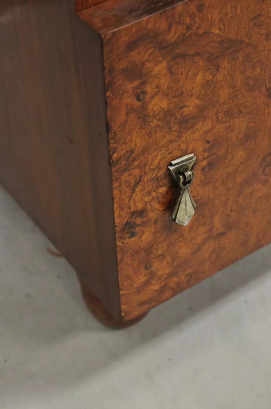 Antique Art Deco Burl Wood Marble Top Nightstand Washstand Bedside Table 1
