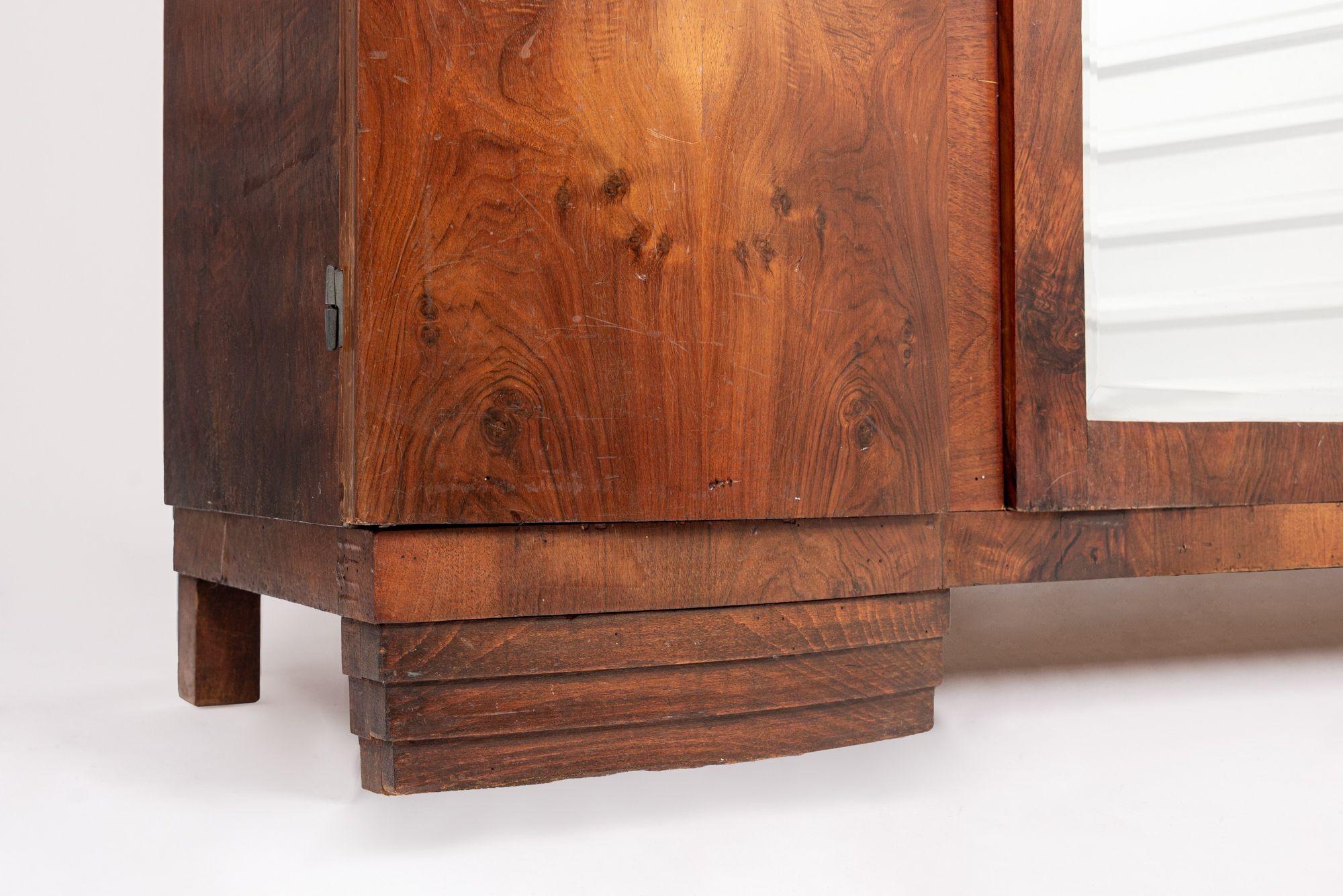 Antique Art Deco Burl Wood Mirrored Armoire Cabinet, 1930s 6